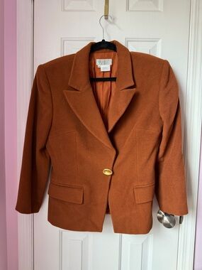Gucci Women's Rust Orange Wool Blazer with Gold Button